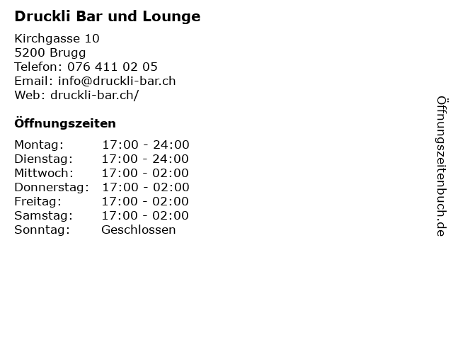 Druckli Bar und Lounge in Brugg: Adresse und Öffnungszeiten