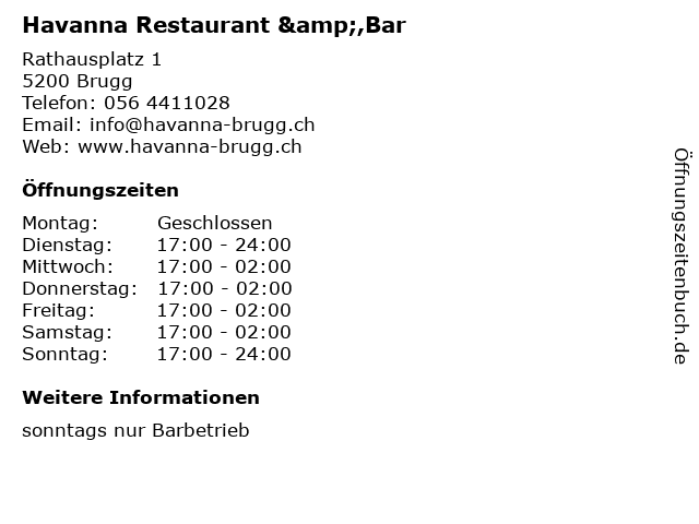 Havanna Restaurant &,Bar in Brugg: Adresse und Öffnungszeiten
