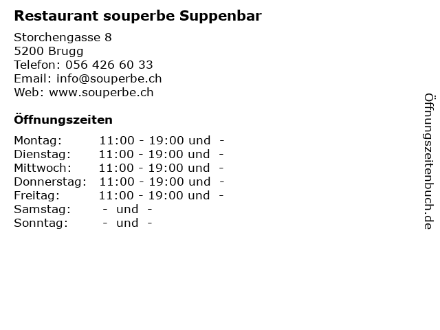 Restaurant souperbe Suppenbar in Brugg: Adresse und Öffnungszeiten