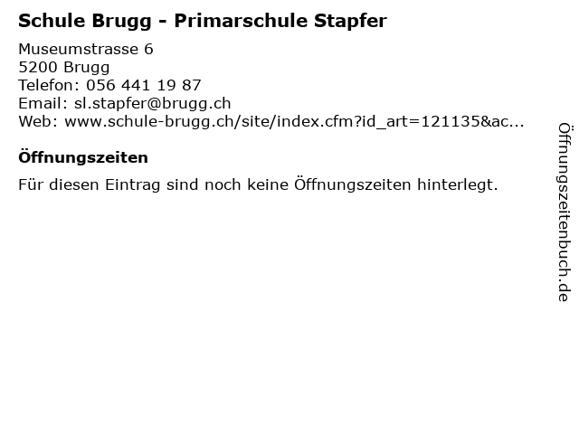 Schule Brugg - Primarschule Stapfer in Brugg: Adresse und Öffnungszeiten