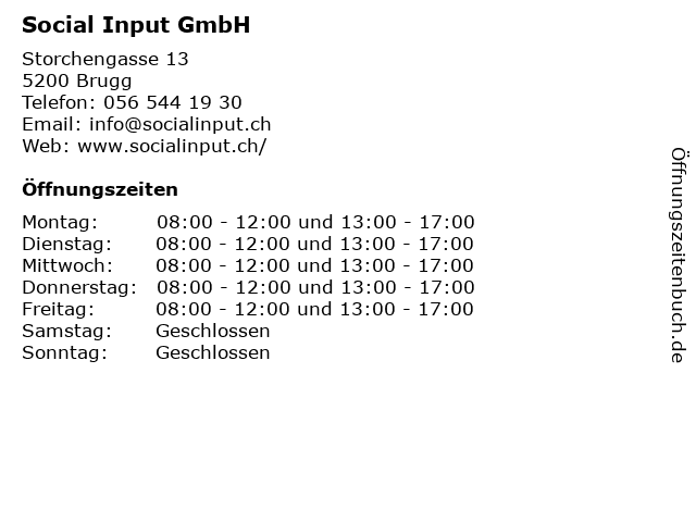 Social Input GmbH in Brugg: Adresse und Öffnungszeiten