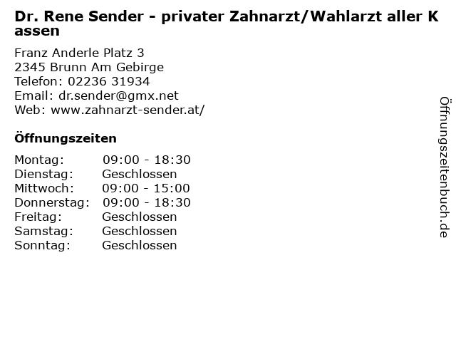 Dr. Rene Sender in Brunn Am Gebirge: Adresse und Öffnungszeiten