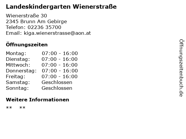 Landeskindergarten Wienerstraße in Brunn Am Gebirge: Adresse und Öffnungszeiten