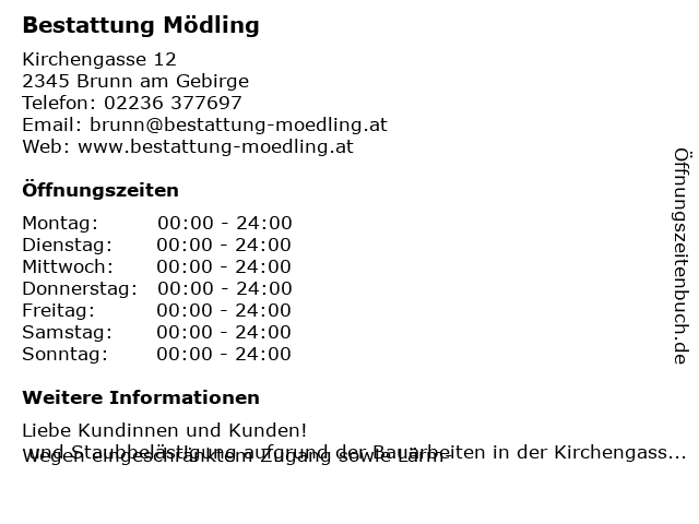 Bestattung Mödling in Brunn am Gebirge: Adresse und Öffnungszeiten