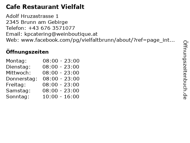 Cafe Restaurant Vielfalt in Brunn am Gebirge: Adresse und Öffnungszeiten