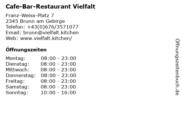 Cafe-Bar-Restaurant Vielfalt in Brunn am Gebirge: Adresse und Öffnungszeiten