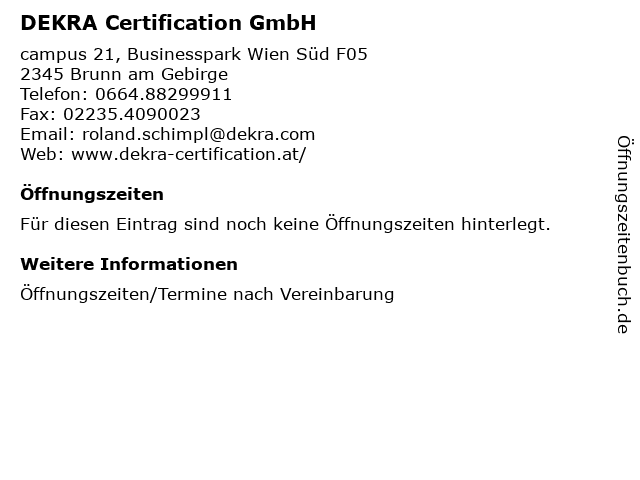 DEKRA Certification GmbH in Brunn am Gebirge: Adresse und Öffnungszeiten