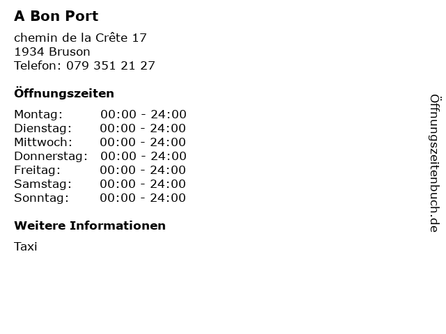 A Bon Port in Bruson: Adresse und Öffnungszeiten