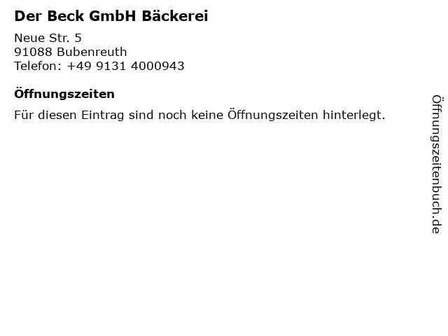 Der Beck GmbH Bäckerei in Bubenreuth: Adresse und Öffnungszeiten