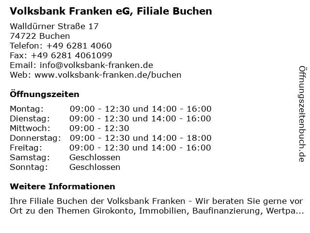 ᐅ Offnungszeiten Volksbank Franken Eg Geldautomat Filiale