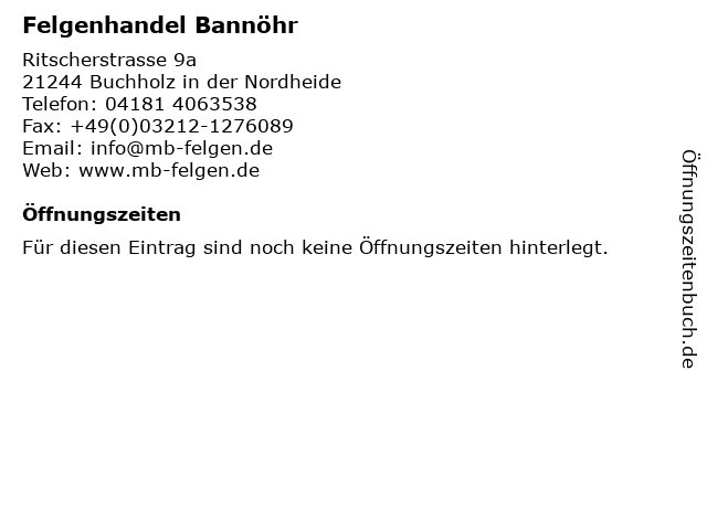 Felgenhandel Bannöhr in Buchholz in der Nordheide: Adresse und Öffnungszeiten