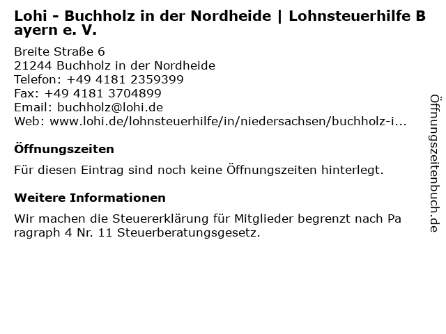 Lohi - Buchholz in der Nordheide | Lohnsteuerhilfe Bayern e. V. in Buchholz in der Nordheide: Adresse und Öffnungszeiten