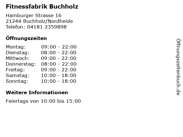 Fitnessfabrik Buchholz in Buchholz/Nordheide: Adresse und Öffnungszeiten