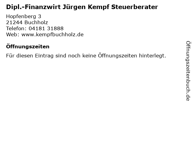 Dipl.-Finanzwirt Jürgen Kempf Steuerberater in Buchholz: Adresse und Öffnungszeiten