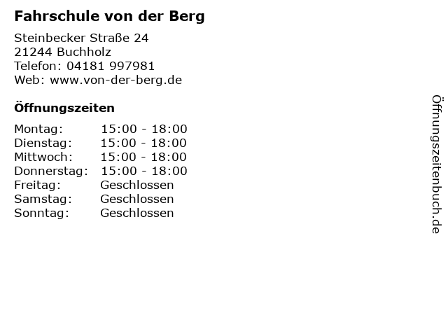Fahrschule von der Berg in Buchholz: Adresse und Öffnungszeiten