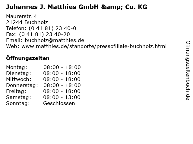 ᐅ Öffnungszeiten „Johannes J. Matthies GmbH & Co. KG, Matthies