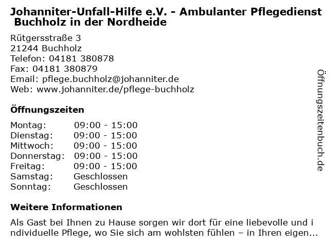 Johanniter-Unfall-Hilfe e.V. - Ambulanter Pflegedienst Buchholz in der Nordheide in Buchholz: Adresse und Öffnungszeiten