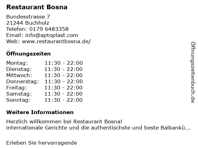 Restaurant Bosna in Buchholz: Adresse und Öffnungszeiten