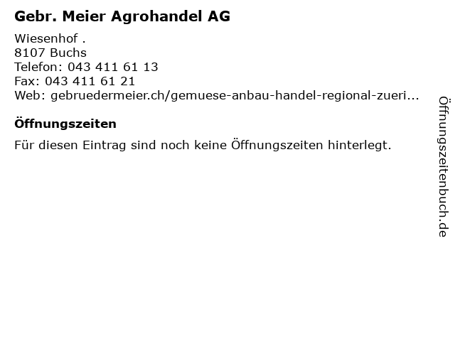 Gebr. Meier Agrohandel AG in Buchs: Adresse und Öffnungszeiten