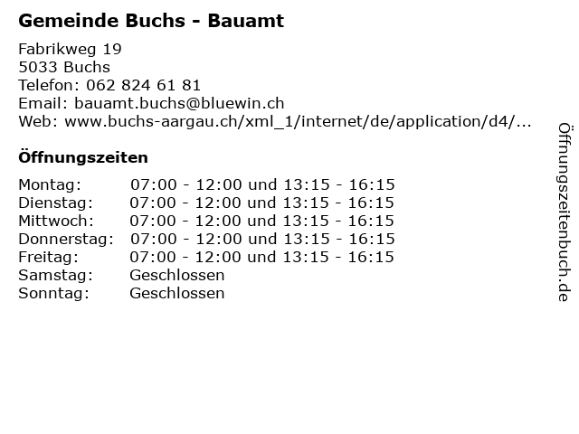 Gemeinde Buchs - Bauamt in Buchs: Adresse und Öffnungszeiten