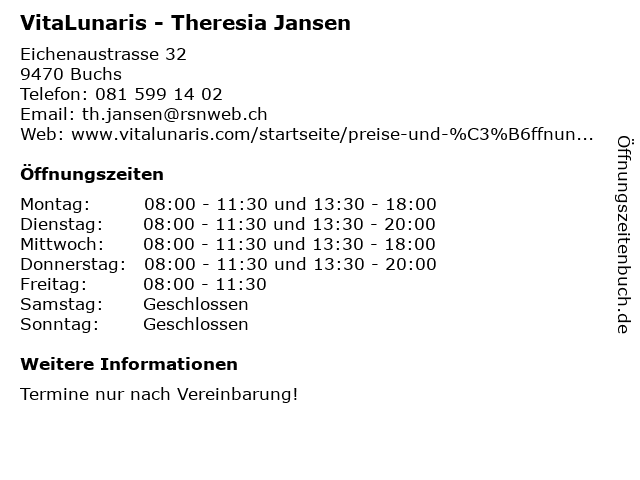 VitaLunaris - Theresia Jansen in Buchs: Adresse und Öffnungszeiten