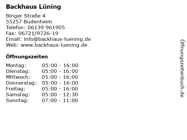 Backhaus Lüning in Budenheim: Adresse und Öffnungszeiten