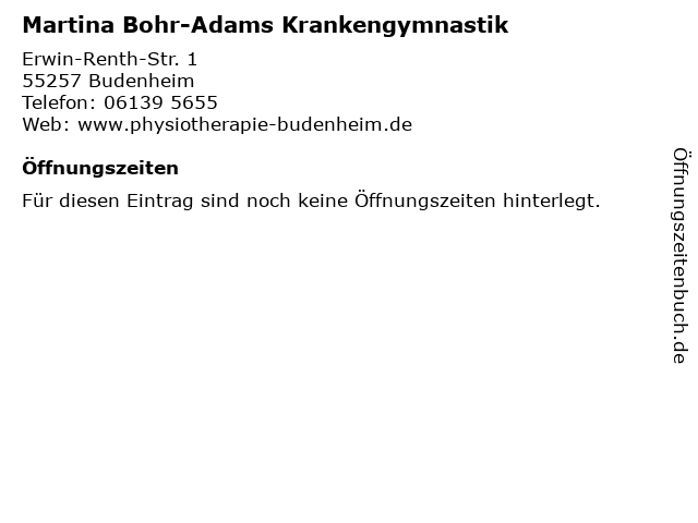 Martina Bohr-Adams Krankengymnastik in Budenheim: Adresse und Öffnungszeiten