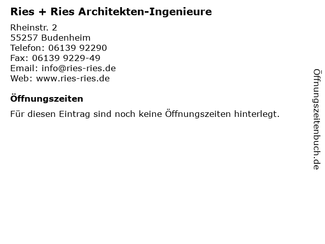 Ries + Ries Architekten-Ingenieure in Budenheim: Adresse und Öffnungszeiten