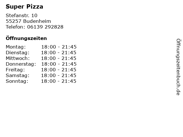 Super Pizza in Budenheim: Adresse und Öffnungszeiten