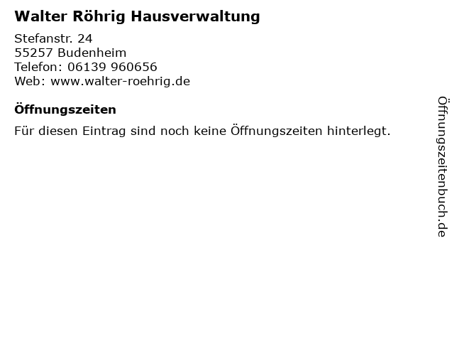 Walter Röhrig Hausverwaltung in Budenheim: Adresse und Öffnungszeiten