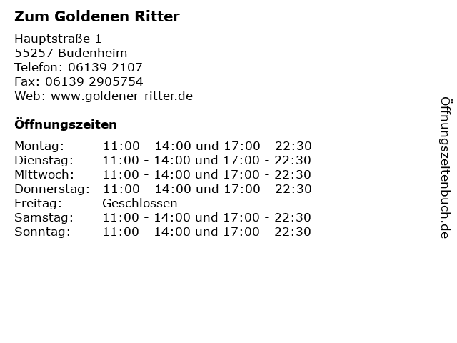 Zum Goldenen Ritter in Budenheim: Adresse und Öffnungszeiten