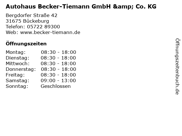 Autohaus Becker-Tiemann GmbH & Co. KG in Bückeburg: Adresse und Öffnungszeiten