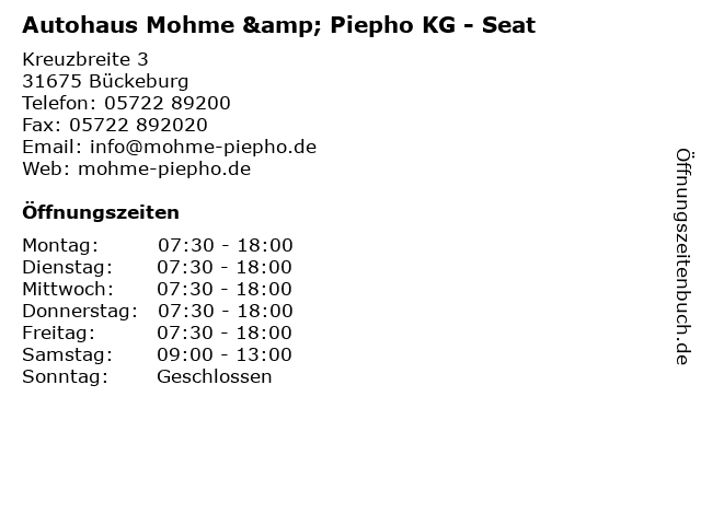 Autohaus Mohme & Piepho KG - Seat in Bückeburg: Adresse und Öffnungszeiten