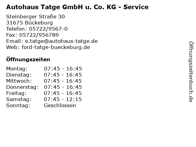 Autohaus Tatge GmbH u. Co. KG - Service in Bückeburg: Adresse und Öffnungszeiten