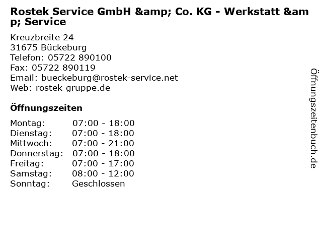 Rostek Service GmbH & Co. KG - Werkstatt & Service in Bückeburg: Adresse und Öffnungszeiten