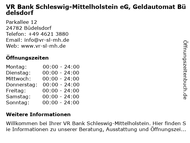 ᐅ Offnungszeiten Geldautomat Budelsdorf Der Vr Bank Schleswig