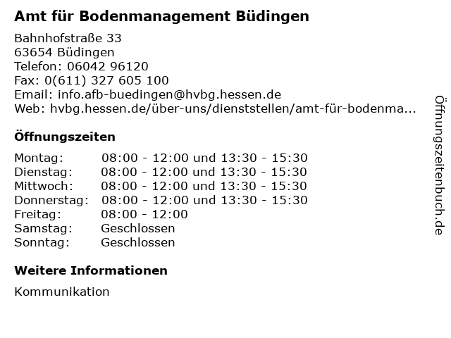 Amt für Bodenmanagement Büdingen in Büdingen: Adresse und Öffnungszeiten