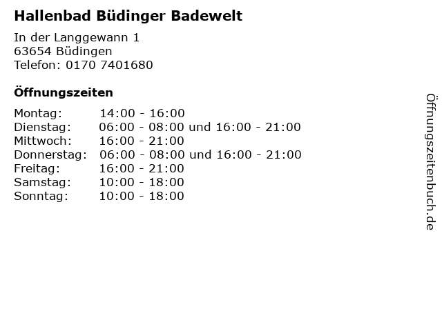 Hallenbad Büdinger Badewelt in Büdingen: Adresse und Öffnungszeiten
