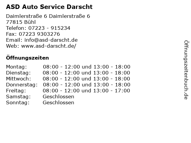 ASD Auto Service Darscht in Bühl: Adresse und Öffnungszeiten