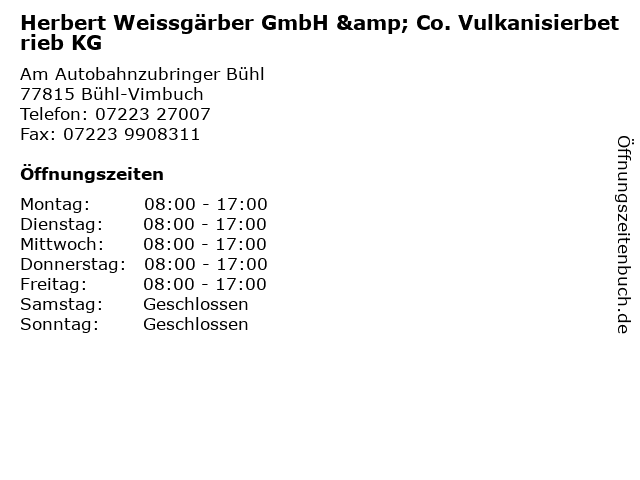 Herbert Weissgärber GmbH & Co. Vulkanisierbetrieb KG in Bühl-Vimbuch: Adresse und Öffnungszeiten