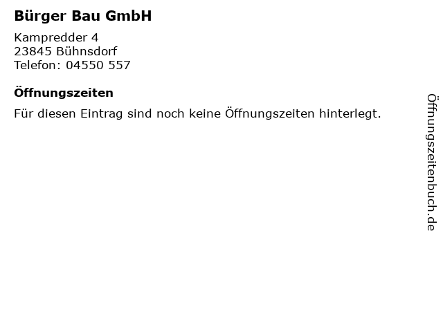 Bürger Bau GmbH in Bühnsdorf: Adresse und Öffnungszeiten