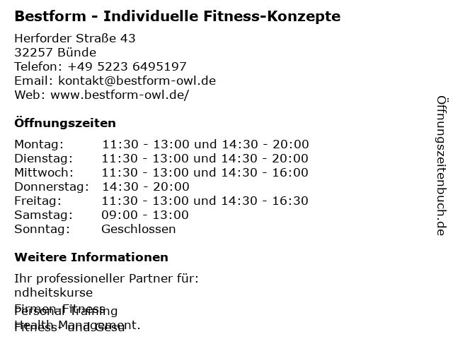 Bestform - Individuelle Fitness-Konzepte in Bünde: Adresse und Öffnungszeiten