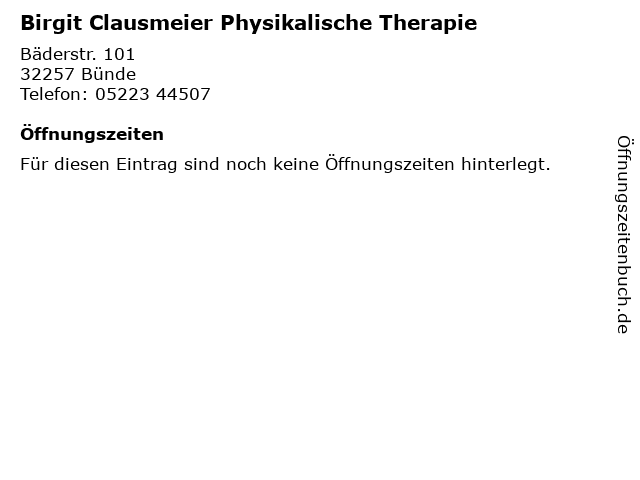 Birgit Clausmeier Physikalische Therapie in Bünde: Adresse und Öffnungszeiten