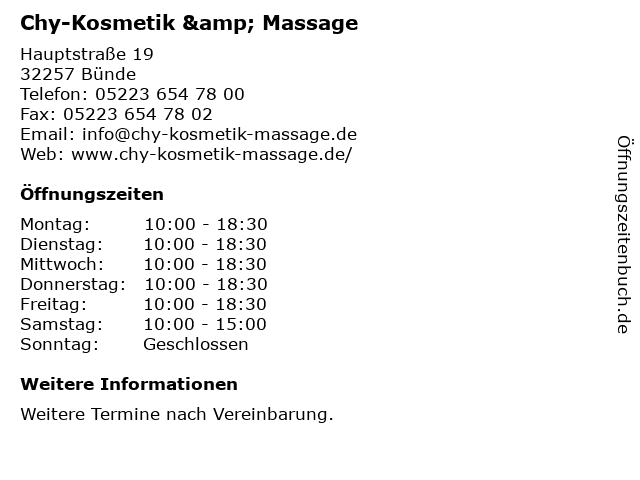 Chy-Kosmetik & Massage in Bünde: Adresse und Öffnungszeiten