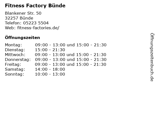 Fitness Factory Bünde in Bünde: Adresse und Öffnungszeiten