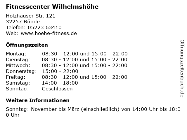 Fitnesscenter Wilhelmshöhe in Bünde: Adresse und Öffnungszeiten