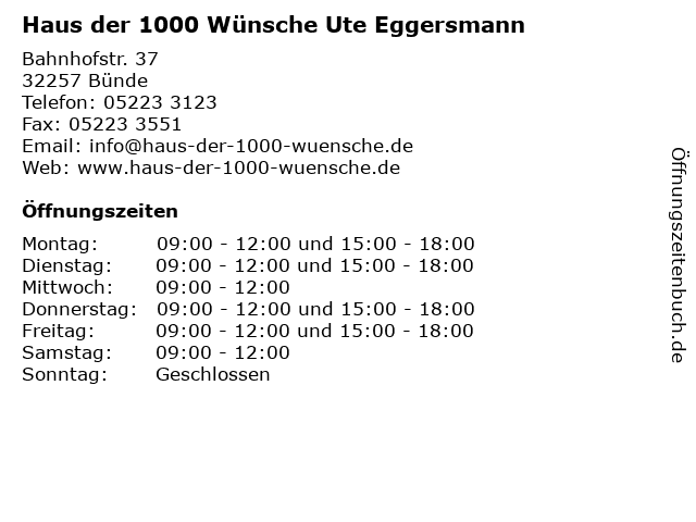 ᐅ Offnungszeiten Haus Der 1000 Wunsche Ute Eggersmann
