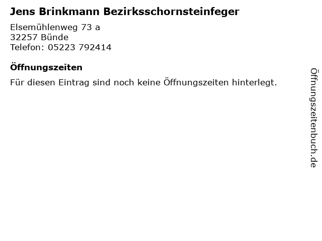 Jens Brinkmann Bezirksschornsteinfeger in Bünde: Adresse und Öffnungszeiten