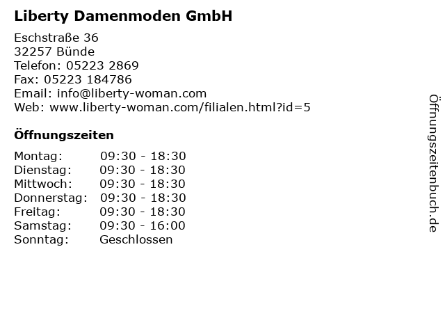 Liberty Damenmoden GmbH in Bünde: Adresse und Öffnungszeiten