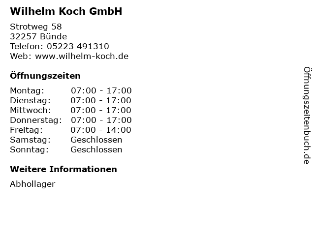 Wilhelm Koch GmbH in Bünde: Adresse und Öffnungszeiten